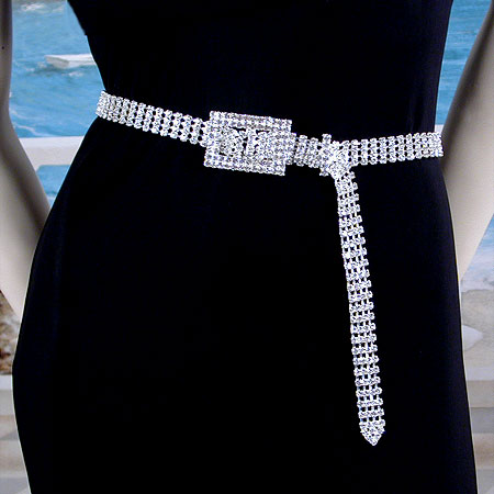 Medium 4 Line Crystal Rhinestone Belt, a fashion accessorie - Evening Elegance