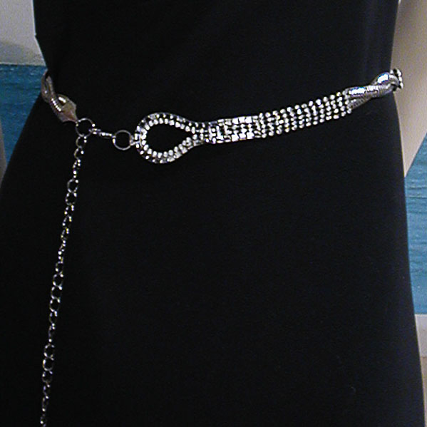 Five Line Rhinestone and Mesh Belt, a fashion accessorie - Evening Elegance