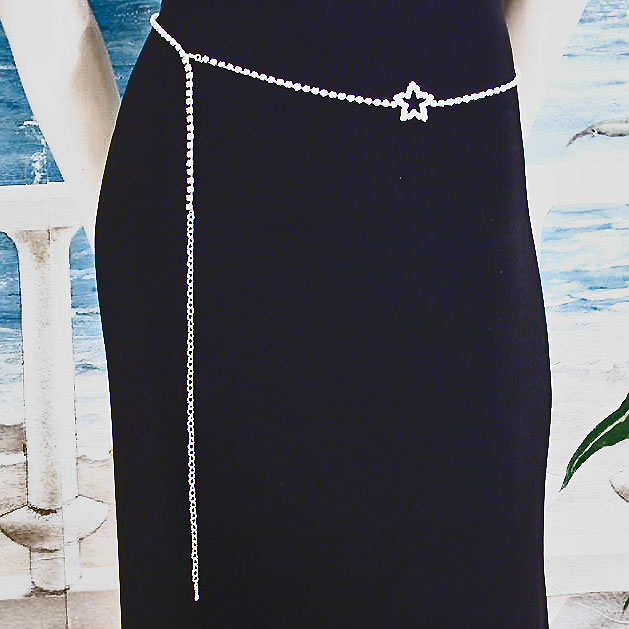 One Line Crystal Belt with a Star in Front, a fashion accessorie - Evening Elegance