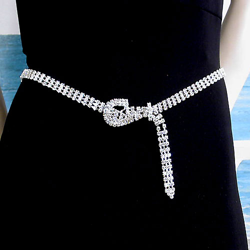 Three Line Crystal Belt with Round Buckle, a fashion accessorie - Evening Elegance