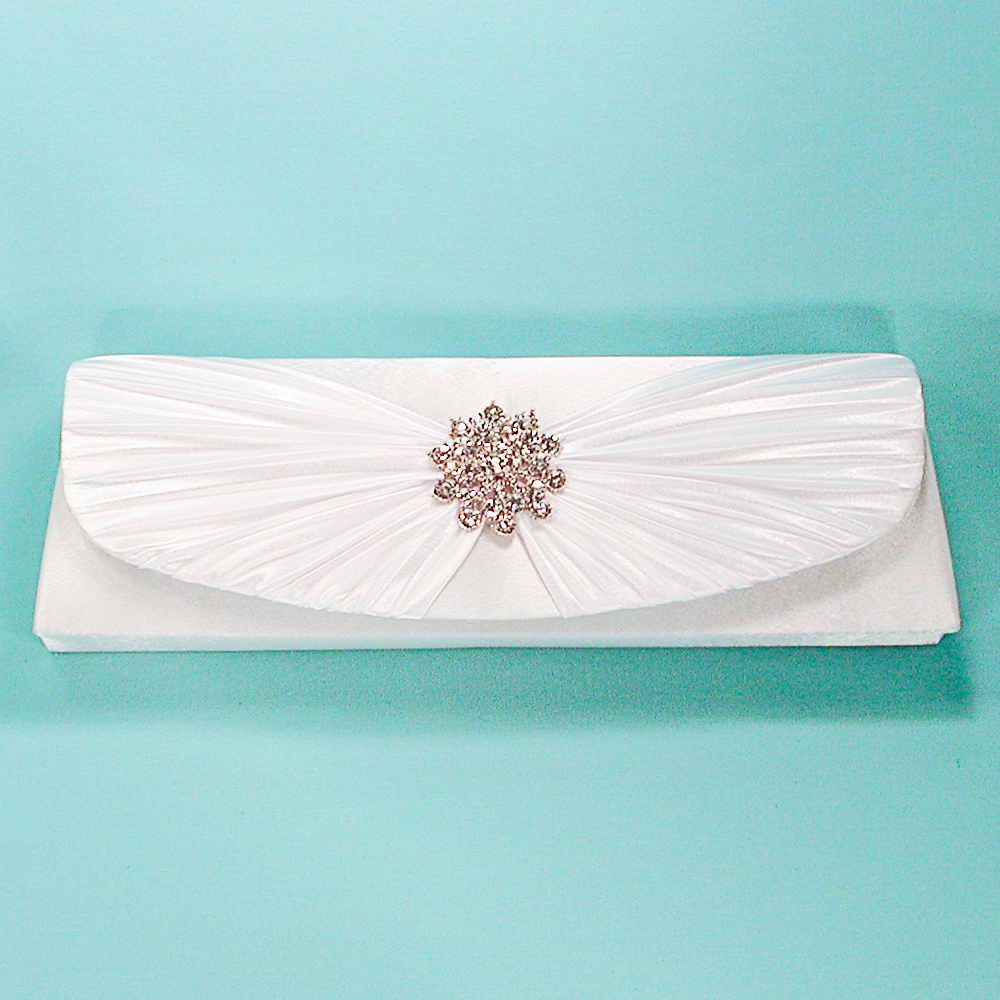 Long Pleated Clutch with Rhinestones, a fashion accessorie - Evening Elegance