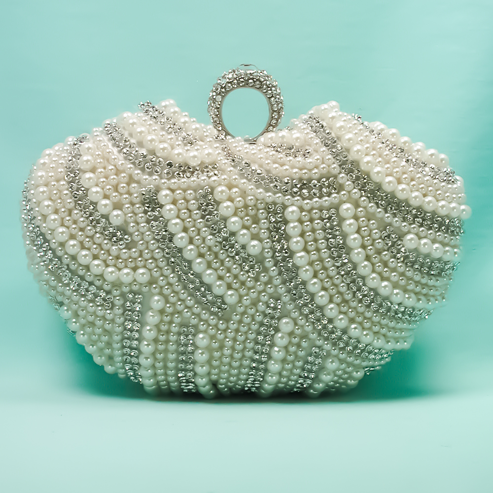 Pearl and Crystal Rhinestone Clutch Purse Evening Bag, a fashion accessorie - Evening Elegance