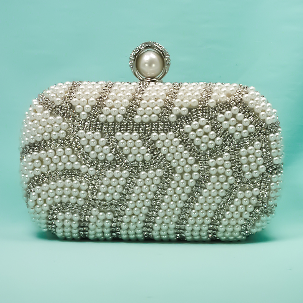 Pearl and Rhinestone Evening Bag Clutch Purse in a Abstract Design, a fashion accessorie - Evening Elegance