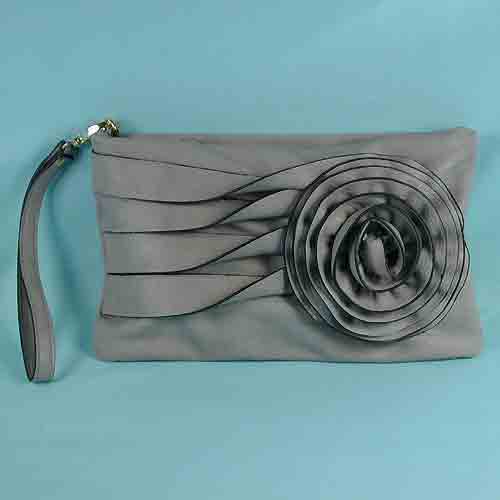 Faux Leather Envelope with Flower, a fashion accessorie - Evening Elegance