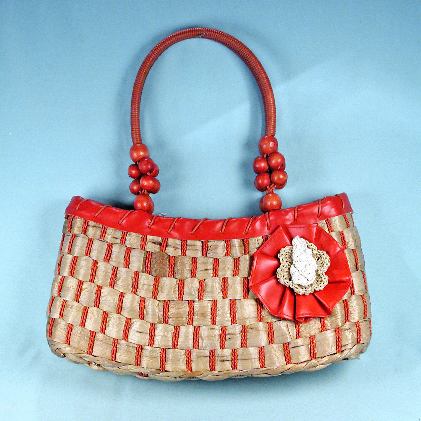 Large Straw Bag with Colored Trim, a fashion accessorie - Evening Elegance