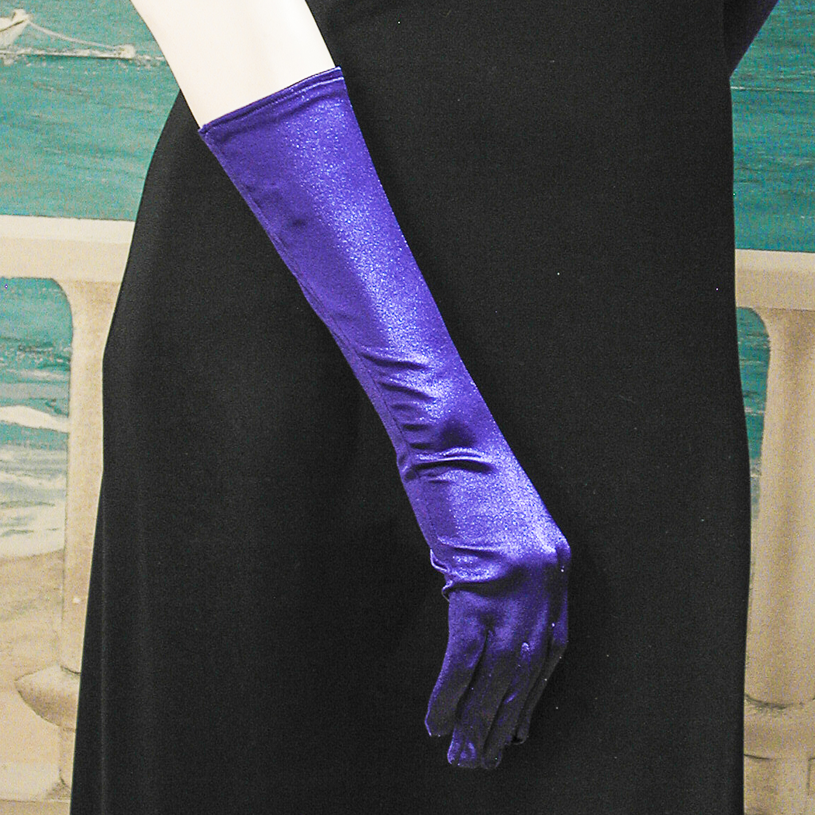 Satin Stretch Gloves Below the Elbow, a fashion accessorie - Evening Elegance