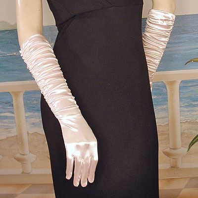 Shirred Satin Gloves, a fashion accessorie - Evening Elegance