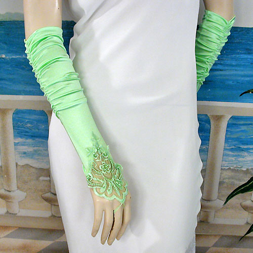 Embroidered Satin Fingerless Gloves, a fashion accessorie - Evening Elegance