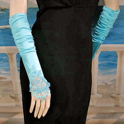 Embroidered Satin Fingerless Gloves, a fashion accessorie - Evening Elegance