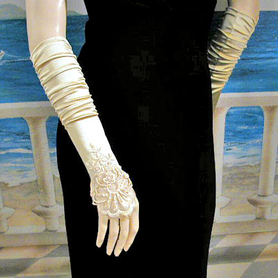 Embroidered Satin Fingerless Gloves, a fashion accessorie - Evening Elegance