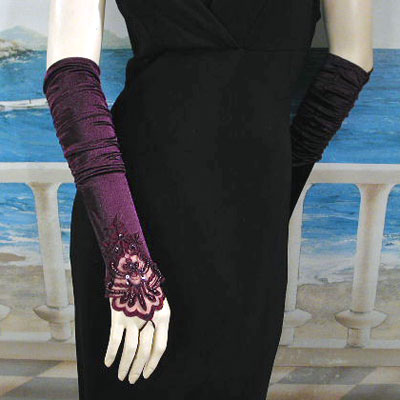 Embroidered Satin Fingerless Gloves, a fashion accessorie - Evening Elegance