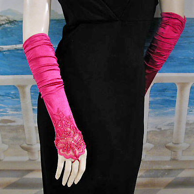 Embroidered Satin Fingerless Gloves, a fashion accessorie - Evening Elegance