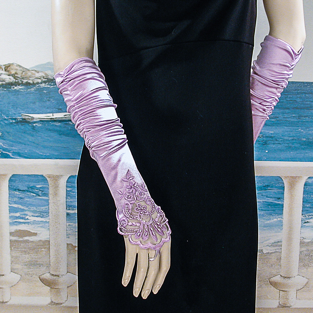 Embroidered Satin Fingerless Gloves, a fashion accessorie - Evening Elegance