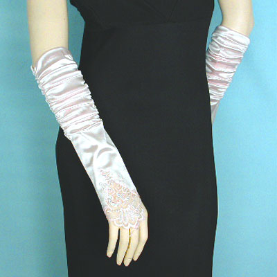 Embroidered Satin Fingerless Gloves, a fashion accessorie - Evening Elegance