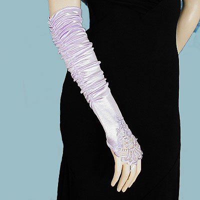 Embroidered Satin Fingerless Gloves, a fashion accessorie - Evening Elegance