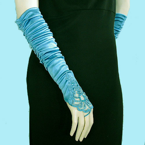 Embroidered Satin Fingerless Gloves, a fashion accessorie - Evening Elegance