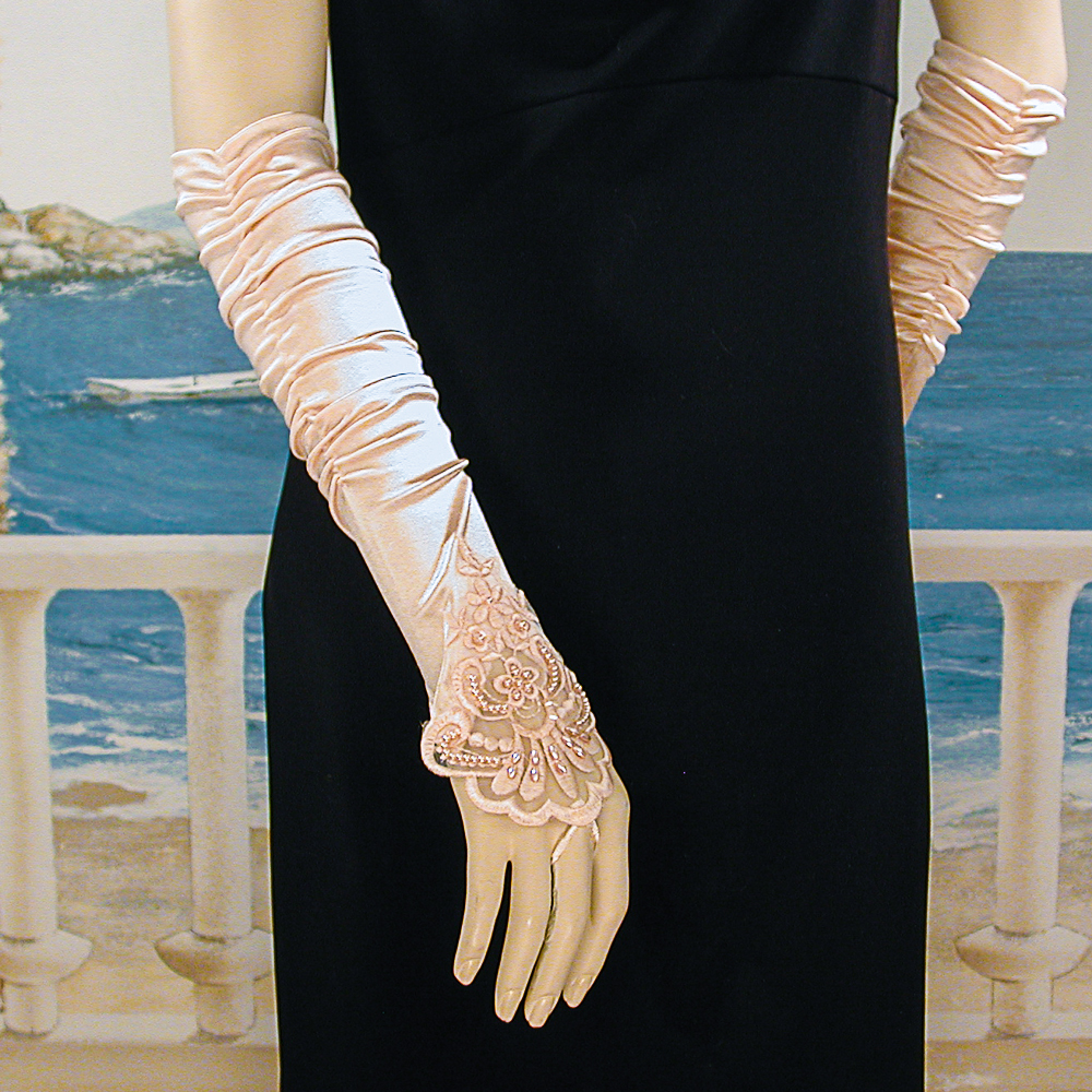 Embroidered Satin Fingerless Gloves, a fashion accessorie - Evening Elegance