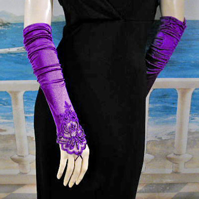 Embroidered Satin Fingerless Gloves, a fashion accessorie - Evening Elegance