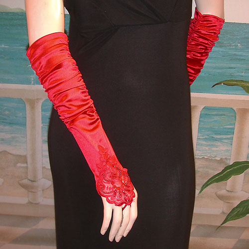 Embroidered Satin Fingerless Gloves, a fashion accessorie - Evening Elegance