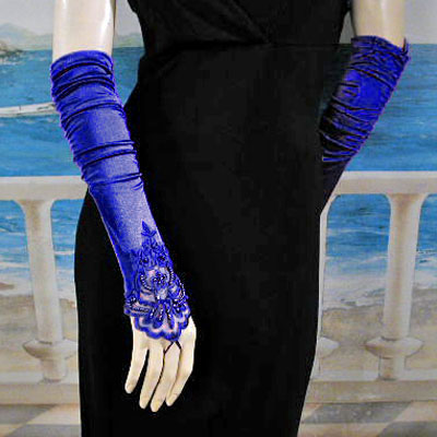 Embroidered Satin Fingerless Gloves, a fashion accessorie - Evening Elegance