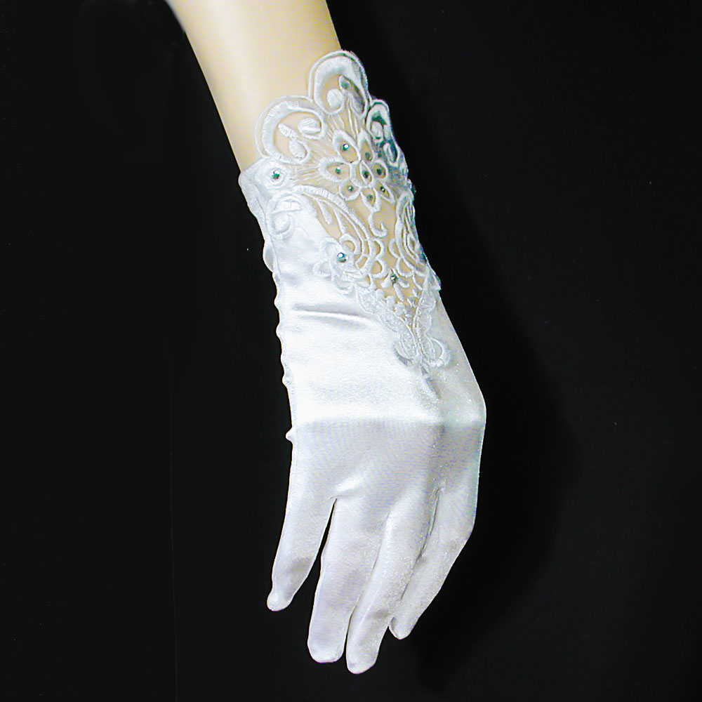 Rhinestone Openwork Embroidery Applique Lace Wrist Glove, a fashion accessorie - Evening Elegance
