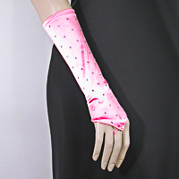Rhinestone Studded Long Fingerless Satin Stretch Gloves