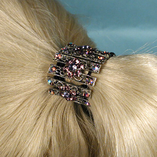 Metal Ponytail Bob with Colored Rhinestone Crystals, a fashion accessorie - Evening Elegance