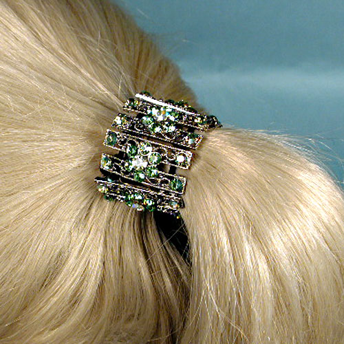 Metal Ponytail Bob with Colored Rhinestone Crystals, a fashion accessorie - Evening Elegance