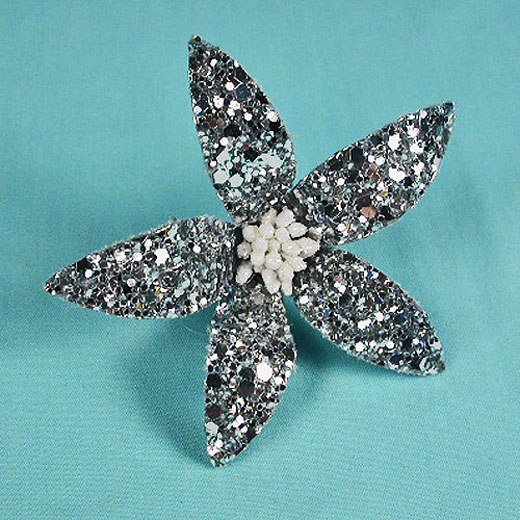 Glitter Flower Hair Clips with Wired Petals, a fashion accessorie - Evening Elegance