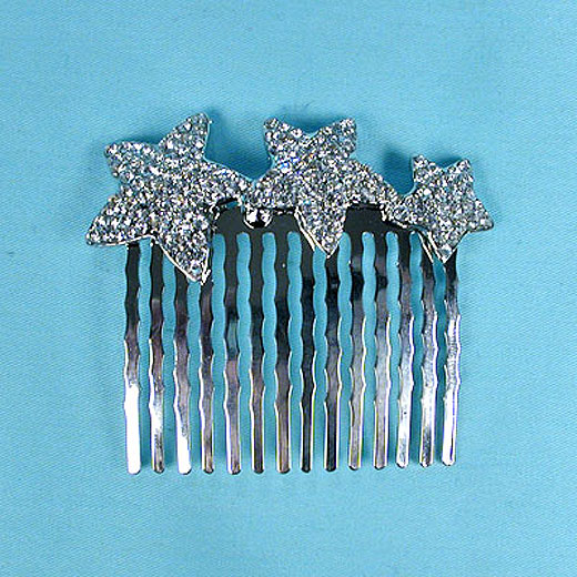 Silver Comb with Large Rhinestone Stars, a fashion accessorie - Evening Elegance