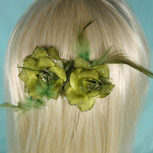 Set of Two Silk Flower Hair Clips, a fashion accessorie - Evening Elegance