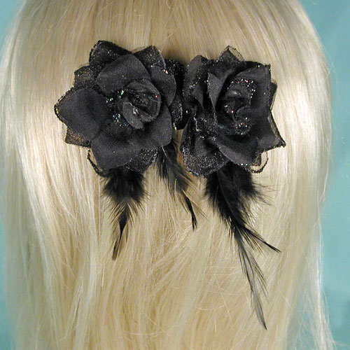 Set of Two Silk Flower Hair Clips, a fashion accessorie - Evening Elegance