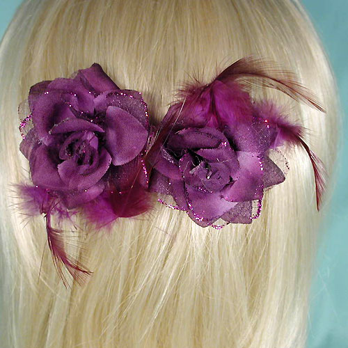 Set of Two Silk Flower Hair Clips, a fashion accessorie - Evening Elegance