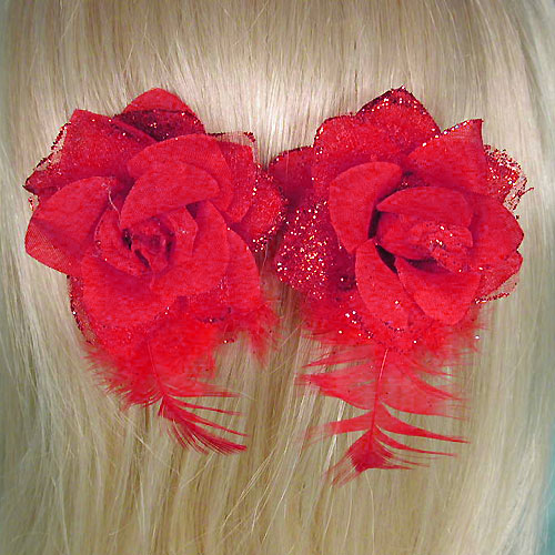 Set of Two Silk Flower Hair Clips, a fashion accessorie - Evening Elegance