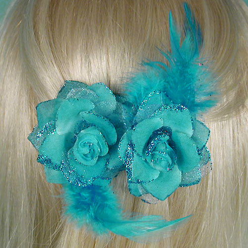 Set of Two Silk Flower Hair Clips, a fashion accessorie - Evening Elegance