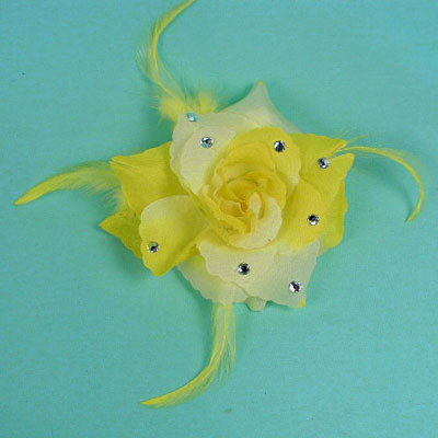Large Rose Flower Hair Clip wih Feathers, a fashion accessorie - Evening Elegance