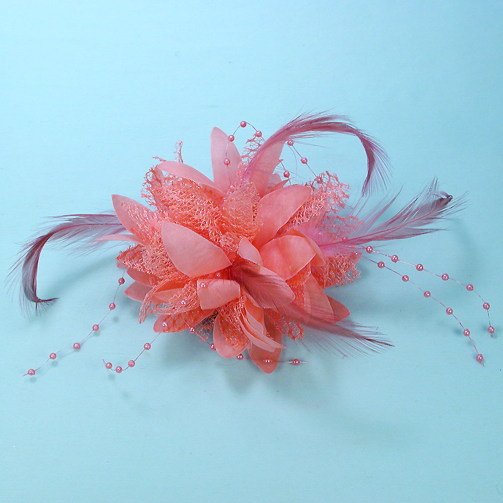 Large Ponytail Flower and Feather Holder, a fashion accessorie - Evening Elegance