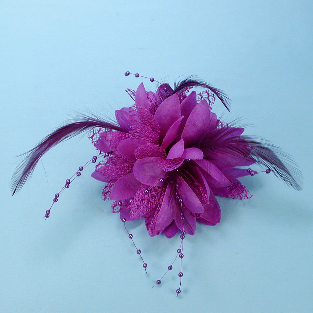 Large Ponytail Flower and Feather Holder, a fashion accessorie - Evening Elegance