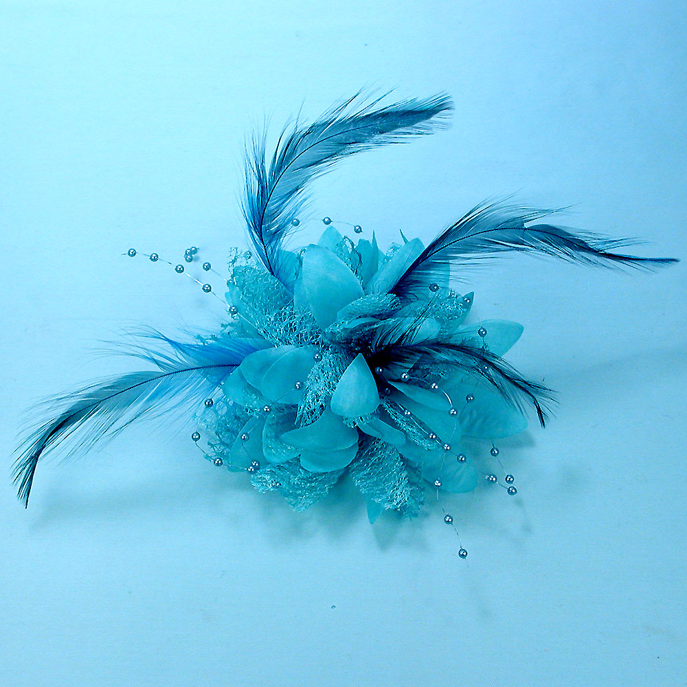 Large Ponytail Flower and Feather Holder, a fashion accessorie - Evening Elegance