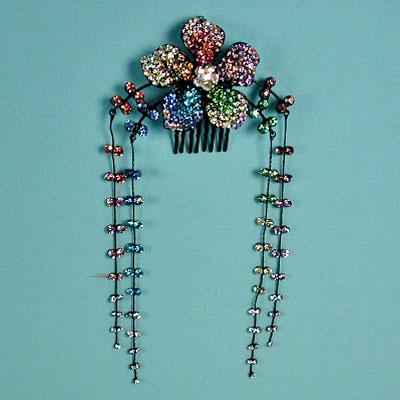 Multicolored Crystal Rhinestone Flower Comb, a fashion accessorie - Evening Elegance