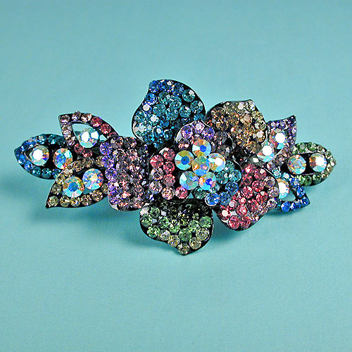 Multicolored Rhinestone Flower Barrette, a fashion accessorie - Evening Elegance