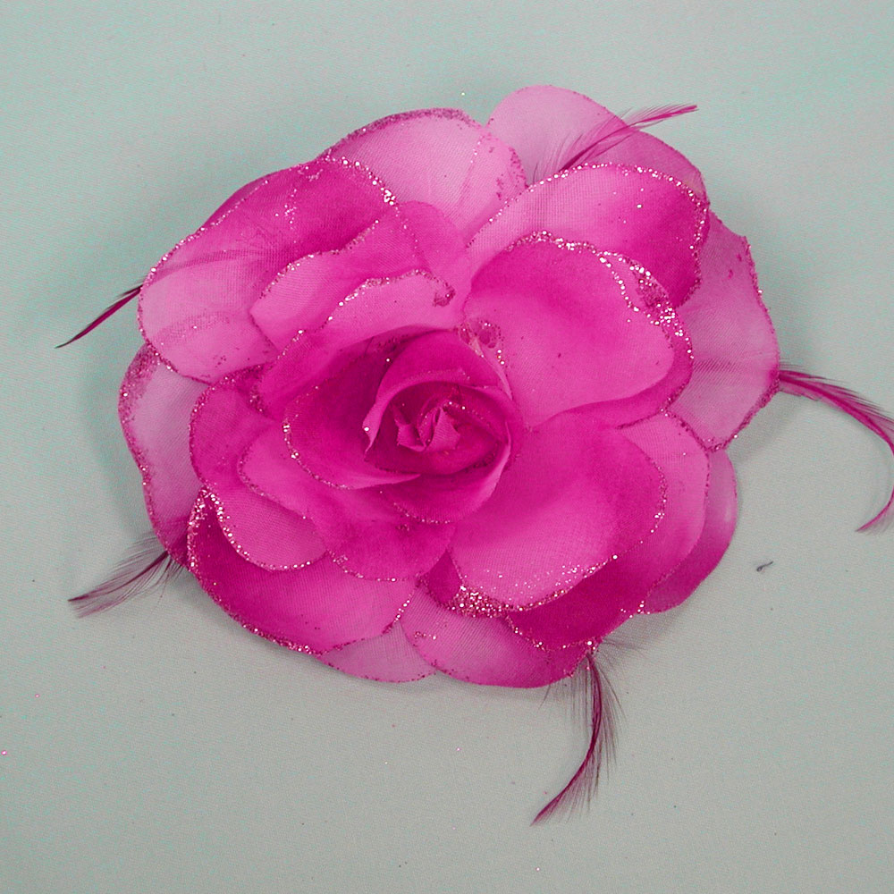 Large Flower and Feathers Hair Clip and Ponytail Holder, a fashion accessorie - Evening Elegance