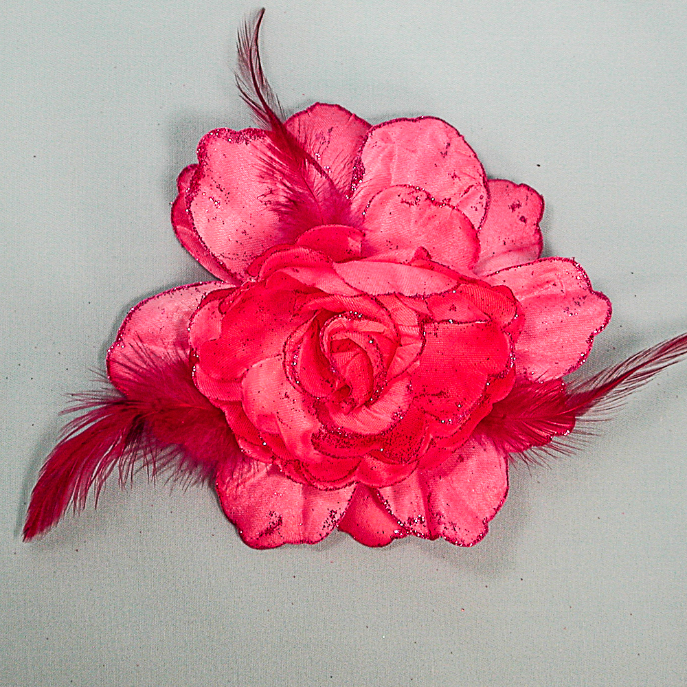 Large Flower and Feathers Hair Clip and Ponytail Holder, a fashion accessorie - Evening Elegance