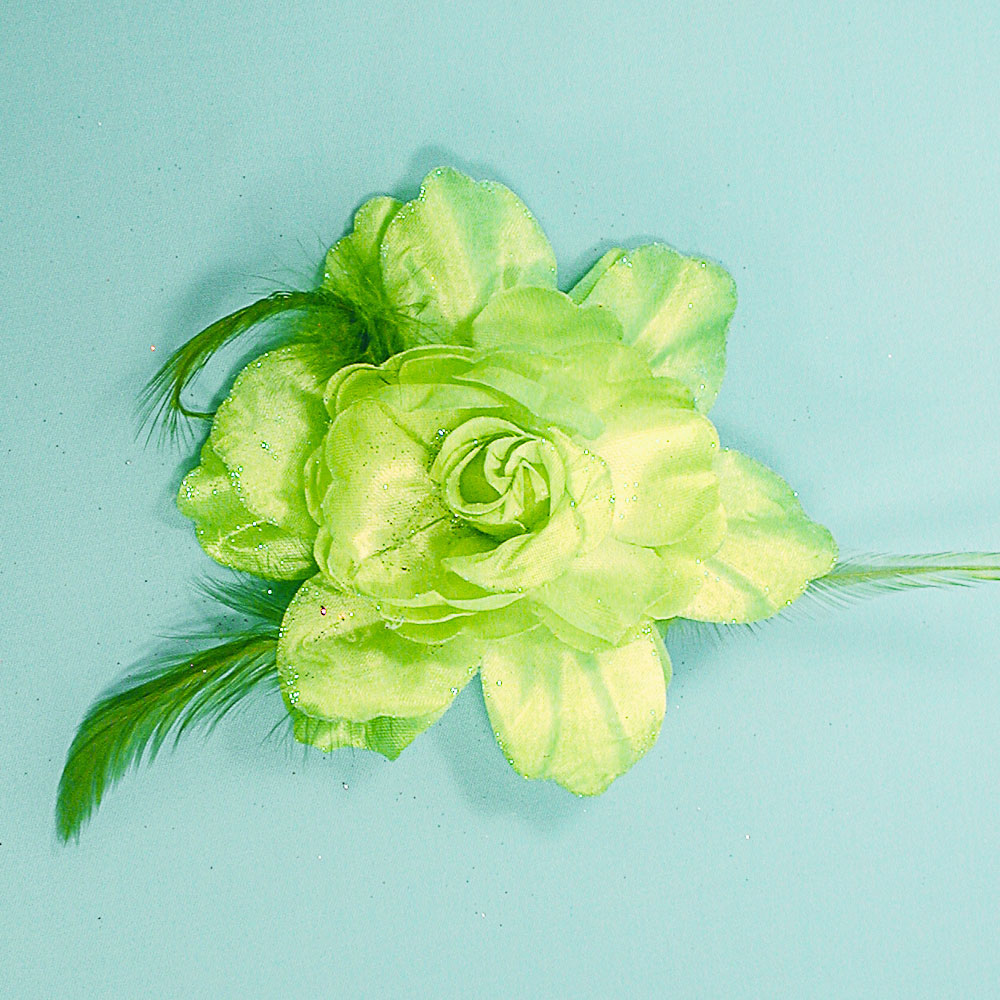 Large Flower and Feathers Hair Clip and Ponytail Holder, a fashion accessorie - Evening Elegance