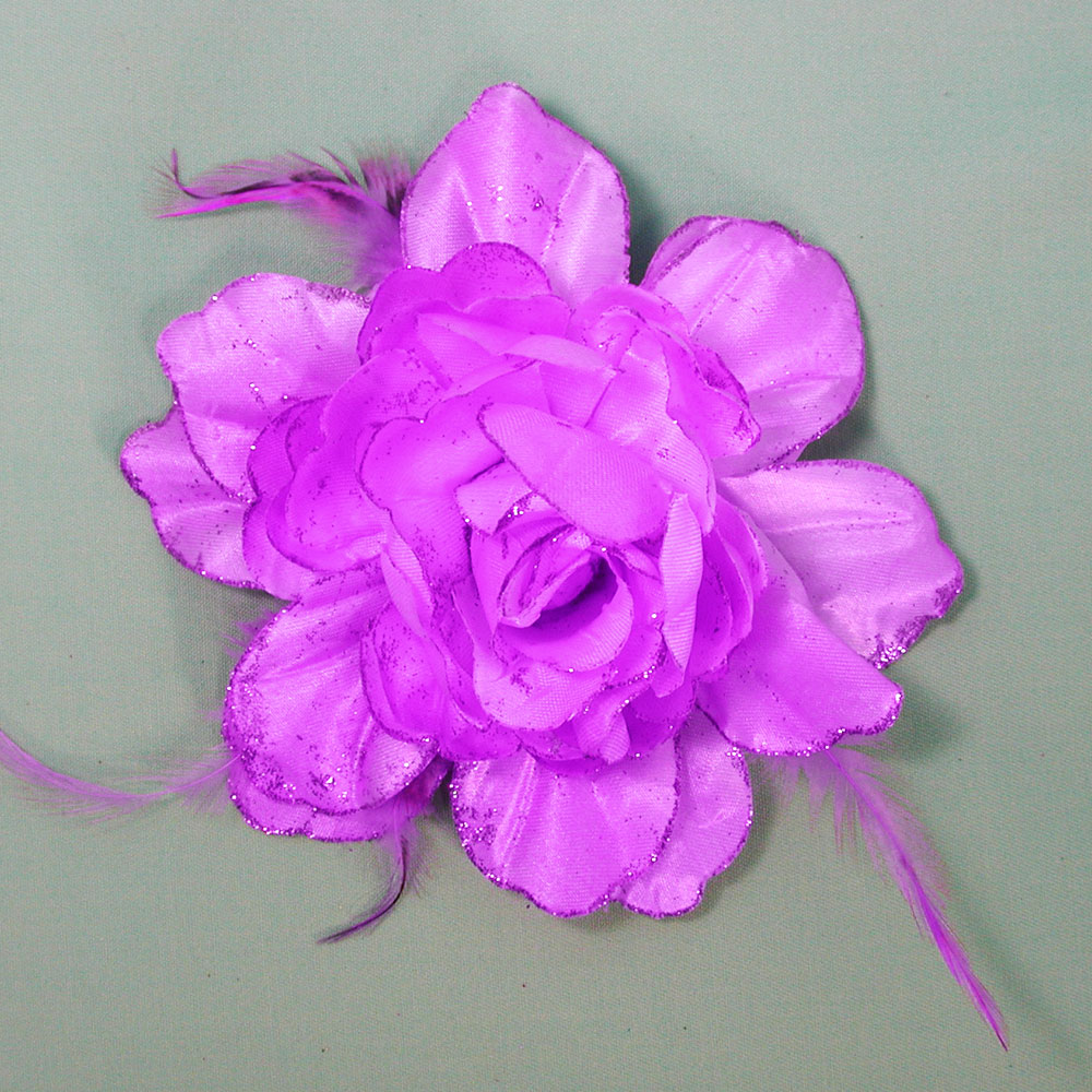 Large Flower and Feathers Hair Clip and Ponytail Holder, a fashion accessorie - Evening Elegance