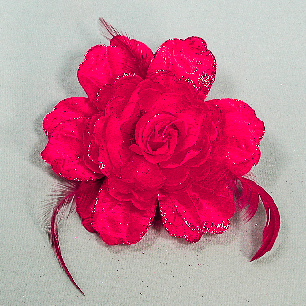 Large Flower and Feathers Hair Clip and Ponytail Holder, a fashion accessorie - Evening Elegance