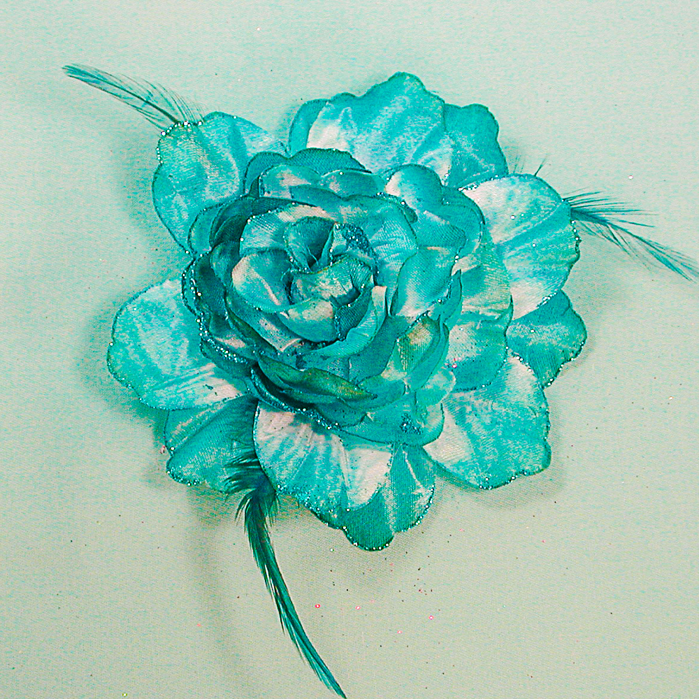 Large Flower and Feathers Hair Clip and Ponytail Holder, a fashion accessorie - Evening Elegance