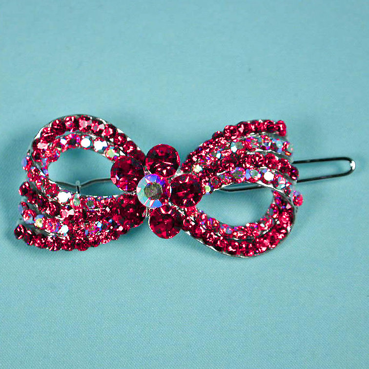 Small Bow Crystal Rhinestone Barrette, a fashion accessorie - Evening Elegance