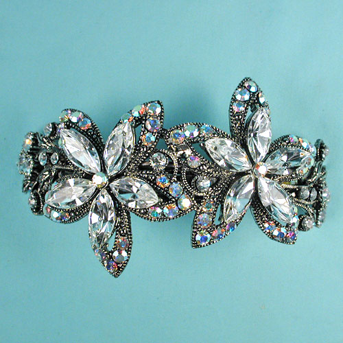 Large Crystal Rhinestone Flower Barrette, a fashion accessorie - Evening Elegance