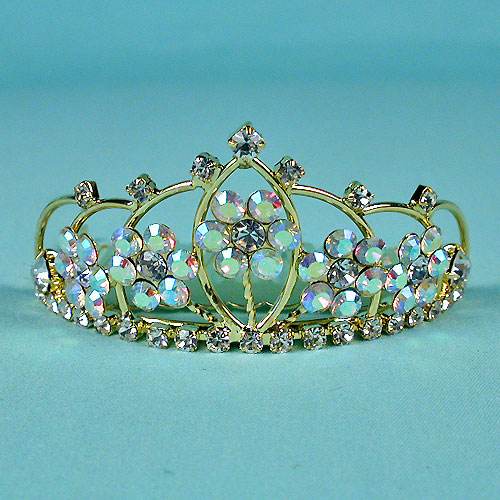 Gold Crown with Aurora Borealis Crystals, a fashion accessorie - Evening Elegance